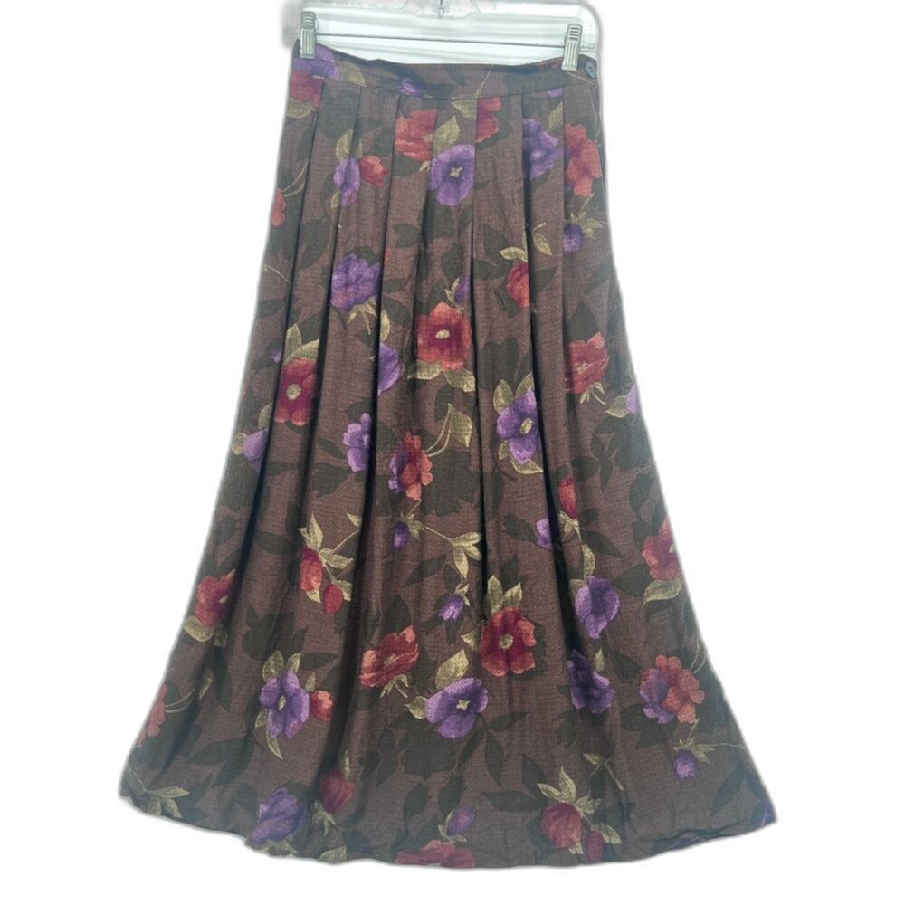 Worthington VTG Dark Floral Whimsy Pleated Maxi Skirt Boho Size 8 Cottage Core‎